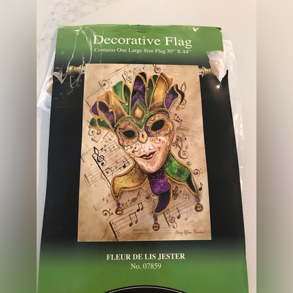 Outdoor Decorative Flag Large Fleur De Lis Jester Mardi Gras NWT 30 x 44 - Picture 1 of 2